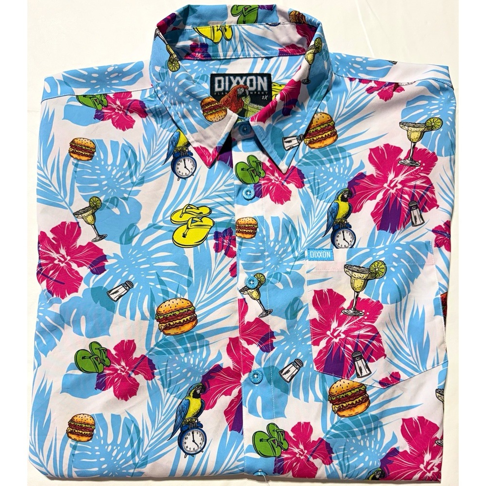 Dixxon Flannel Co Mens 2X Cheeseburger Margaritaville Short Sleeve Party Shirt